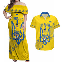 Personalised Ukraine Football Couples Matching Off Shoulder Maxi Dress and Hawaiian Shirt Glory to Ukrainian