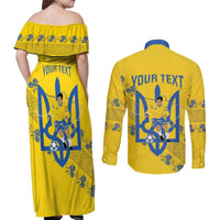 Personalised Ukraine Football Couples Matching Off Shoulder Maxi Dress and Long Sleeve Button Shirt Glory to Ukrainian