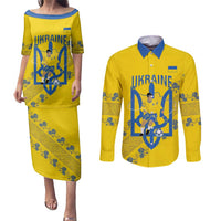 Personalised Ukraine Football Couples Matching Puletasi and Long Sleeve Button Shirt Glory to Ukrainian