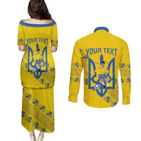 Personalised Ukraine Football Couples Matching Puletasi and Long Sleeve Button Shirt Glory to Ukrainian