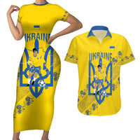Personalised Ukraine Football Couples Matching Short Sleeve Bodycon Dress and Hawaiian Shirt Glory to Ukrainian