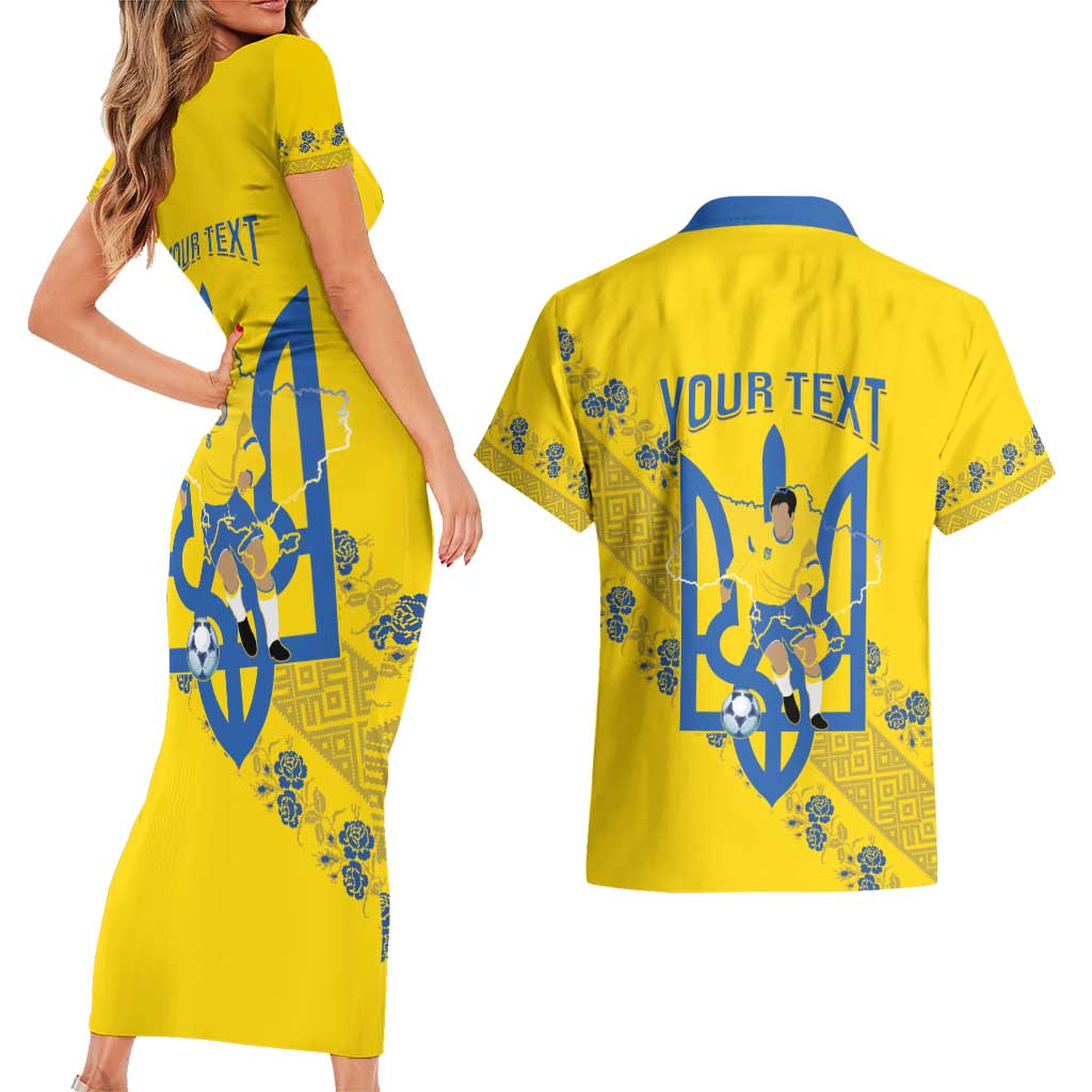 Personalised Ukraine Football Couples Matching Short Sleeve Bodycon Dress and Hawaiian Shirt Glory to Ukrainian