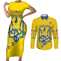 Personalised Ukraine Football Couples Matching Short Sleeve Bodycon Dress and Long Sleeve Button Shirt Glory to Ukrainian