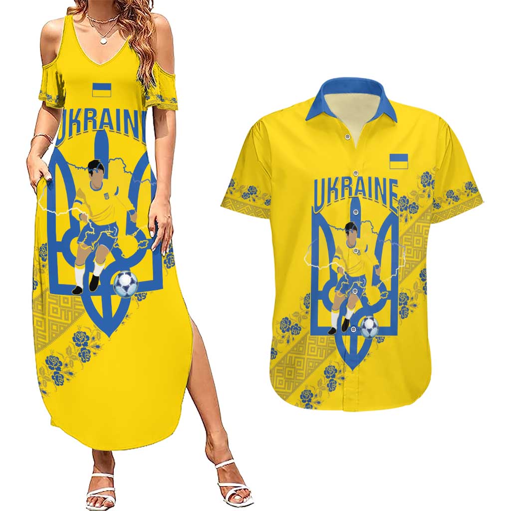 Personalised Ukraine Football Couples Matching Summer Maxi Dress and Hawaiian Shirt Glory to Ukrainian