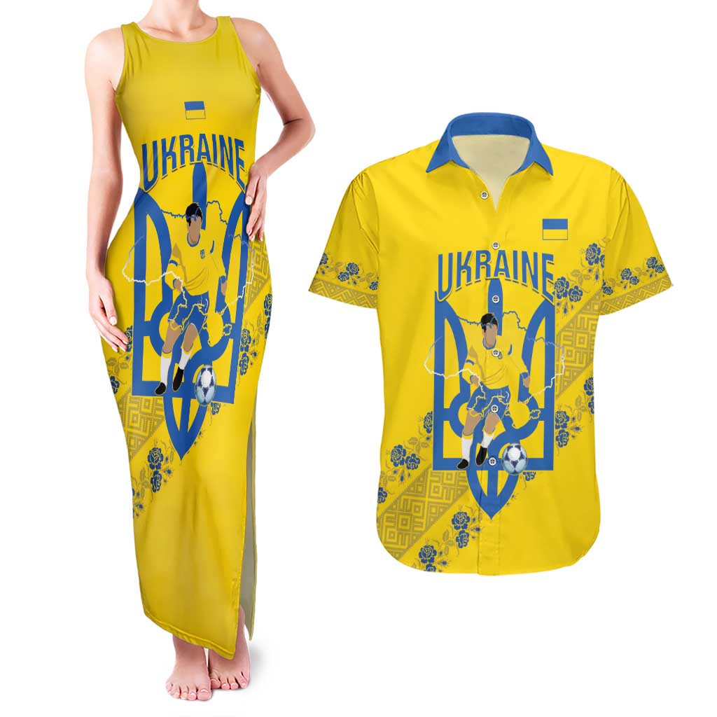 Personalised Ukraine Football Couples Matching Tank Maxi Dress and Hawaiian Shirt Glory to Ukrainian