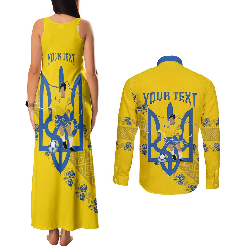 Personalised Ukraine Football Couples Matching Tank Maxi Dress and Long Sleeve Button Shirt Glory to Ukrainian
