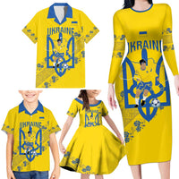 Personalised Ukraine Football Family Matching Long Sleeve Bodycon Dress and Hawaiian Shirt Glory to Ukrainian