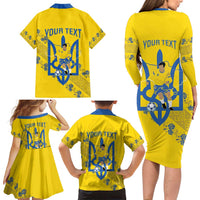 Personalised Ukraine Football Family Matching Long Sleeve Bodycon Dress and Hawaiian Shirt Glory to Ukrainian