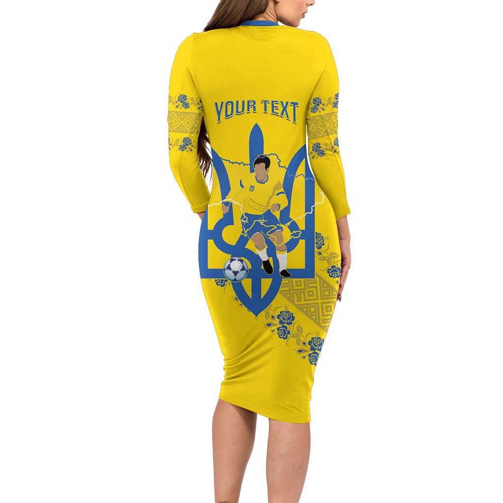Personalised Ukraine Football Family Matching Long Sleeve Bodycon Dress and Hawaiian Shirt Glory to Ukrainian