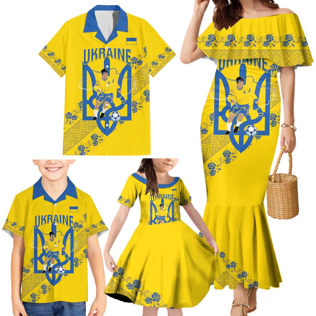 Personalised Ukraine Football Family Matching Mermaid Dress and Hawaiian Shirt Glory to Ukrainian