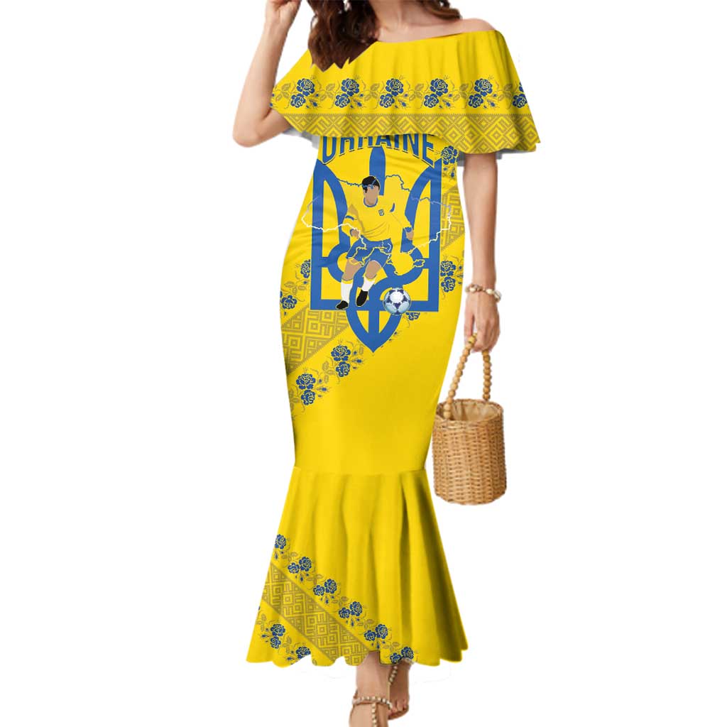 Personalised Ukraine Football Family Matching Mermaid Dress and Hawaiian Shirt Glory to Ukrainian