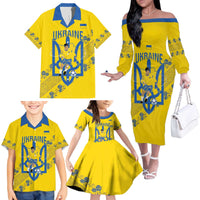 Personalised Ukraine Football Family Matching Off The Shoulder Long Sleeve Dress and Hawaiian Shirt Glory to Ukrainian