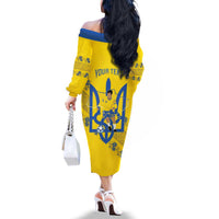Personalised Ukraine Football Family Matching Off The Shoulder Long Sleeve Dress and Hawaiian Shirt Glory to Ukrainian