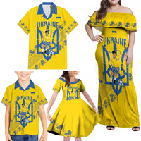 Personalised Ukraine Football Family Matching Off Shoulder Maxi Dress and Hawaiian Shirt Glory to Ukrainian