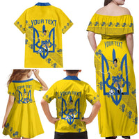 Personalised Ukraine Football Family Matching Off Shoulder Maxi Dress and Hawaiian Shirt Glory to Ukrainian