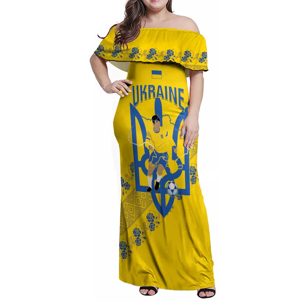Personalised Ukraine Football Family Matching Off Shoulder Maxi Dress and Hawaiian Shirt Glory to Ukrainian