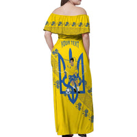 Personalised Ukraine Football Family Matching Off Shoulder Maxi Dress and Hawaiian Shirt Glory to Ukrainian