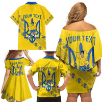 Personalised Ukraine Football Family Matching Off Shoulder Short Dress and Hawaiian Shirt Glory to Ukrainian