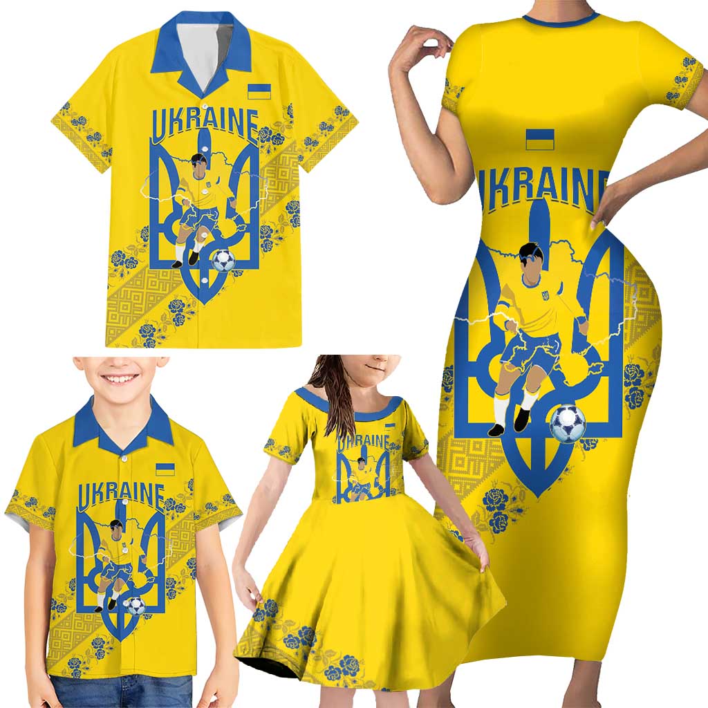 Personalised Ukraine Football Family Matching Short Sleeve Bodycon Dress and Hawaiian Shirt Glory to Ukrainian