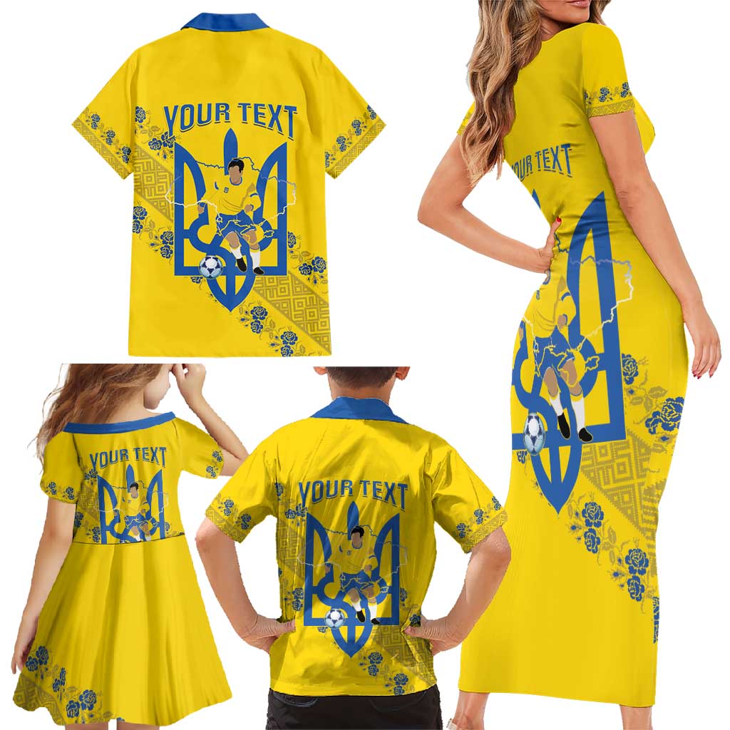 Personalised Ukraine Football Family Matching Short Sleeve Bodycon Dress and Hawaiian Shirt Glory to Ukrainian