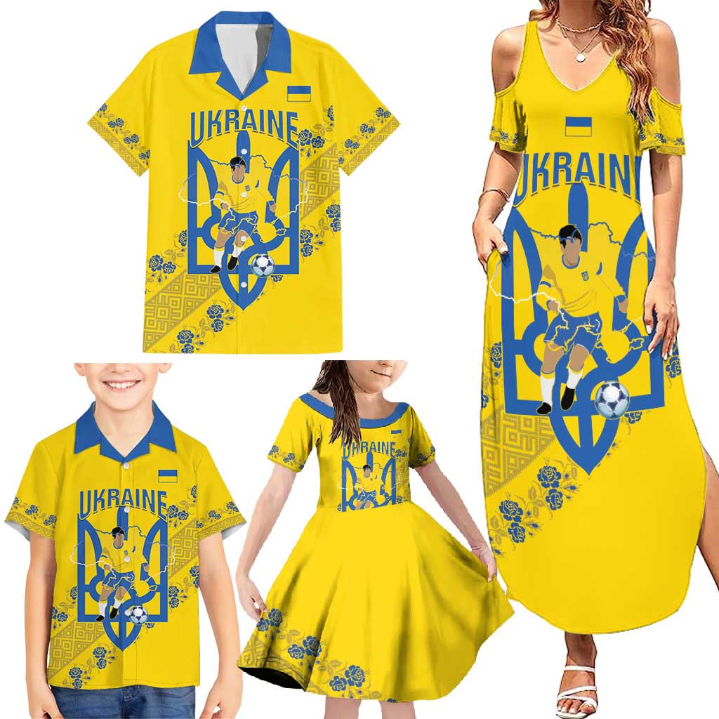 Personalised Ukraine Football Family Matching Summer Maxi Dress and Hawaiian Shirt Glory to Ukrainian