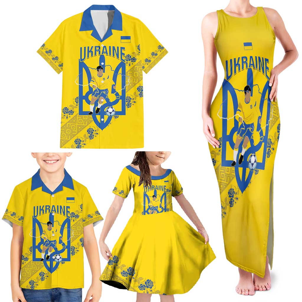 Personalised Ukraine Football Family Matching Tank Maxi Dress and Hawaiian Shirt Glory to Ukrainian