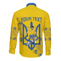 Personalised Ukraine Football Long Sleeve Button Shirt Glory to Ukrainian