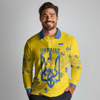 Personalised Ukraine Football Long Sleeve Polo Shirt Glory to Ukrainian