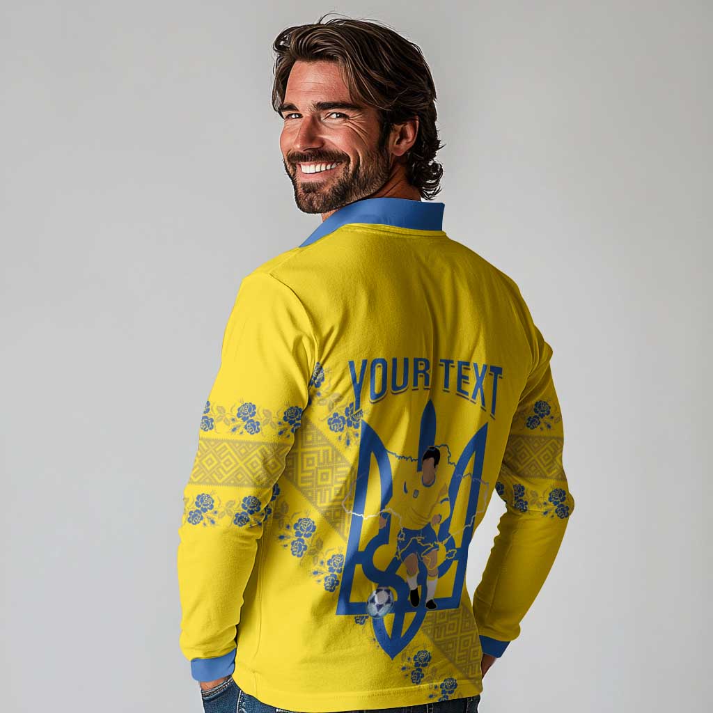 Personalised Ukraine Football Long Sleeve Polo Shirt Glory to Ukrainian