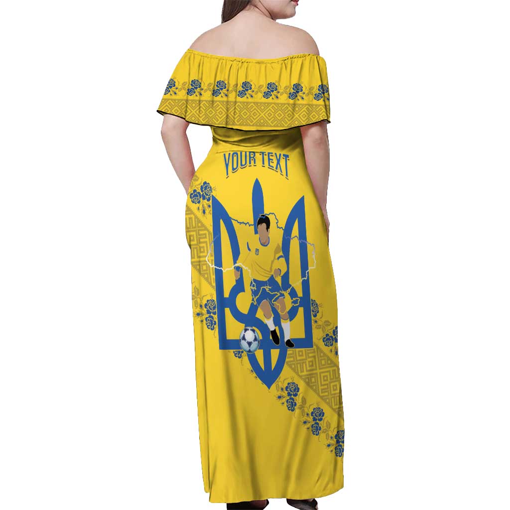 Personalised Ukraine Football Off Shoulder Maxi Dress Glory to Ukrainian