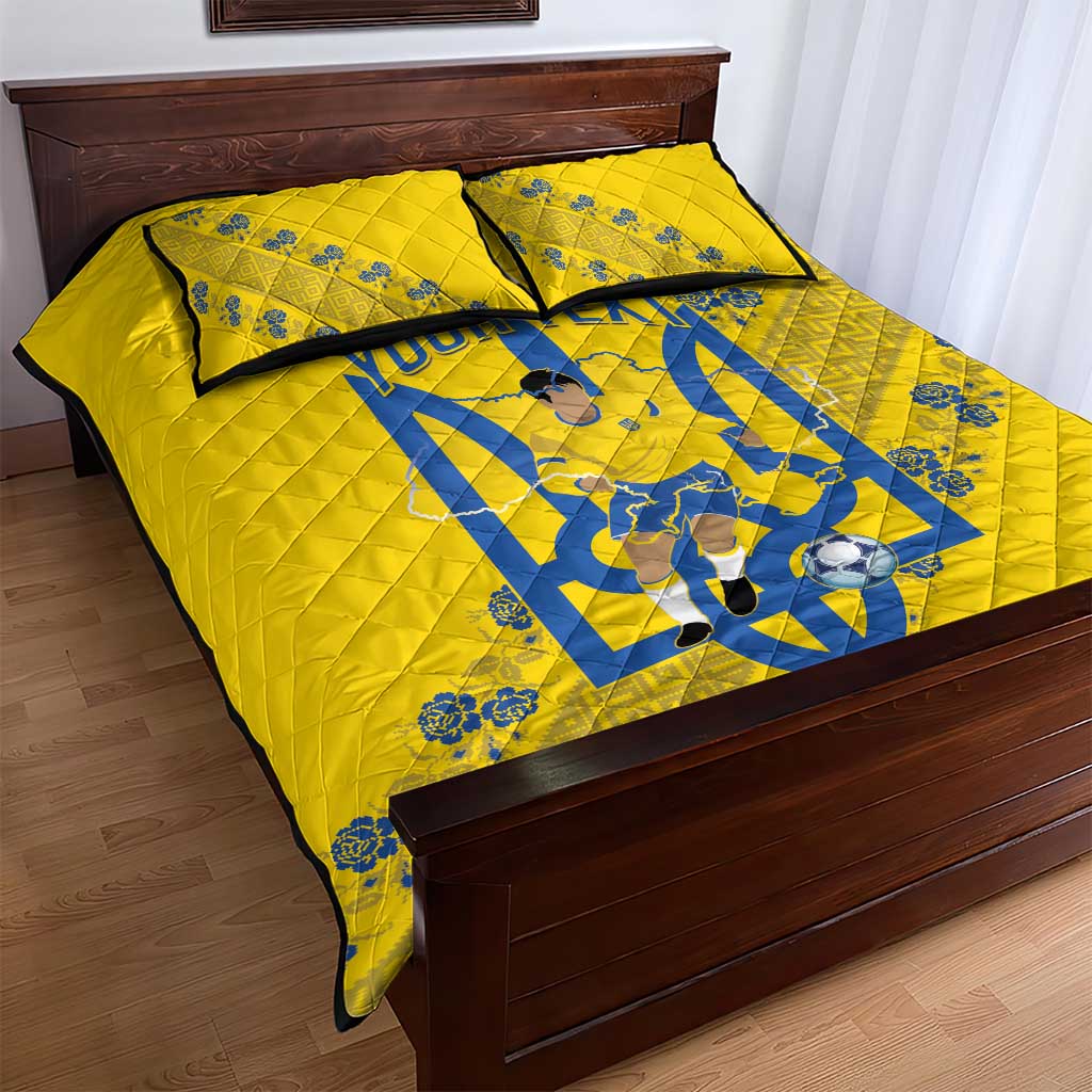 Personalised Ukraine Football Quilt Bed Set Glory to Ukrainian