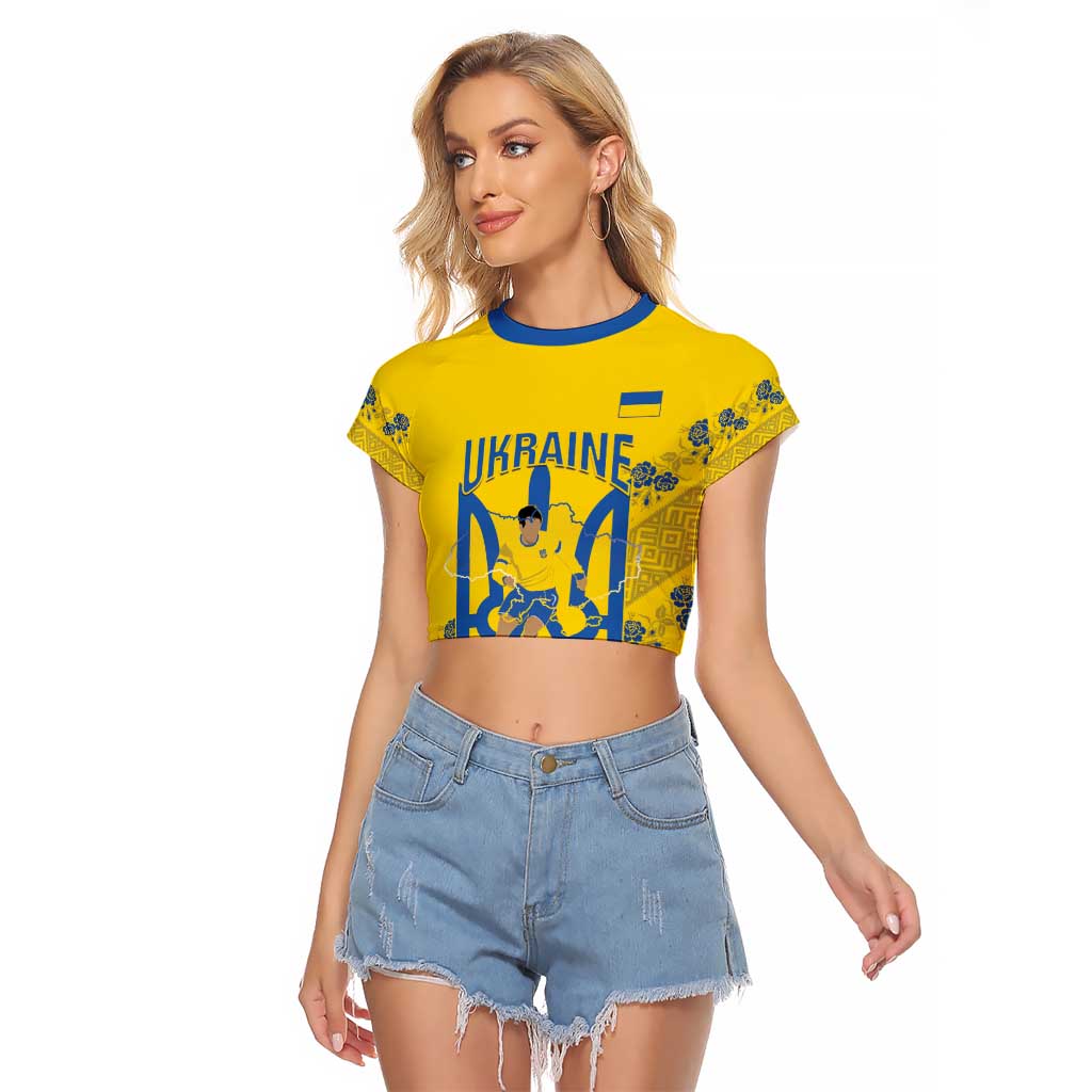 Personalised Ukraine Football Raglan Cropped T Shirt Glory to Ukrainian