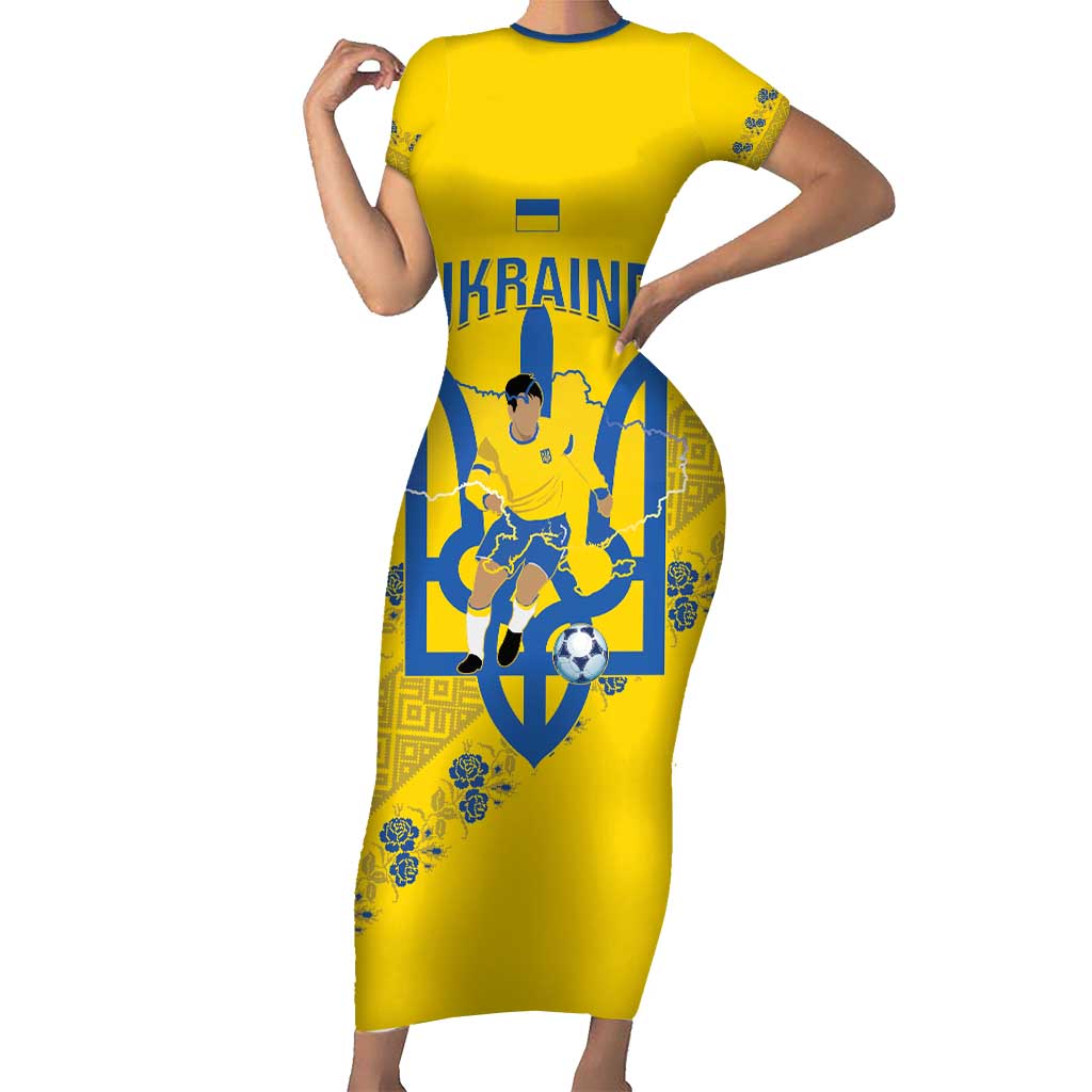 Personalised Ukraine Football Short Sleeve Bodycon Dress Glory to Ukrainian