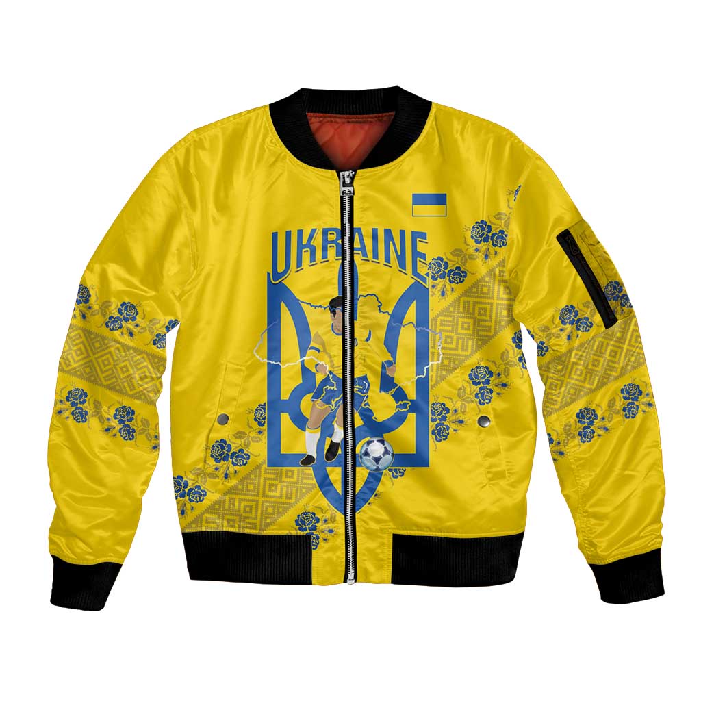 Personalised Ukraine Football Sleeve Zip Bomber Jacket Glory to Ukrainian