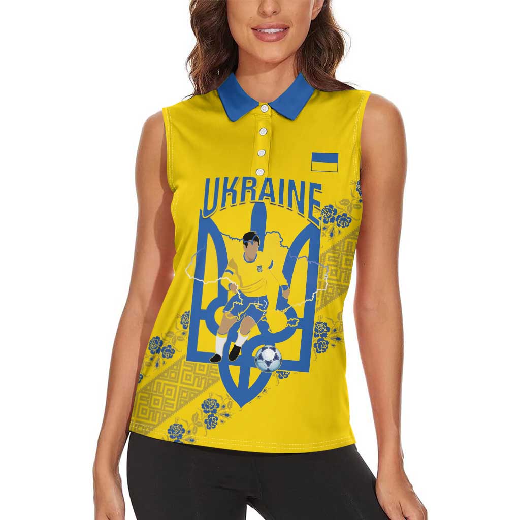 Personalised Ukraine Football Women Sleeveless Polo Shirt Glory to Ukrainian