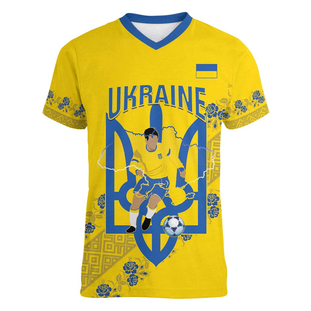 Personalised Ukraine Football Women V-Neck T-Shirt Glory to Ukrainian