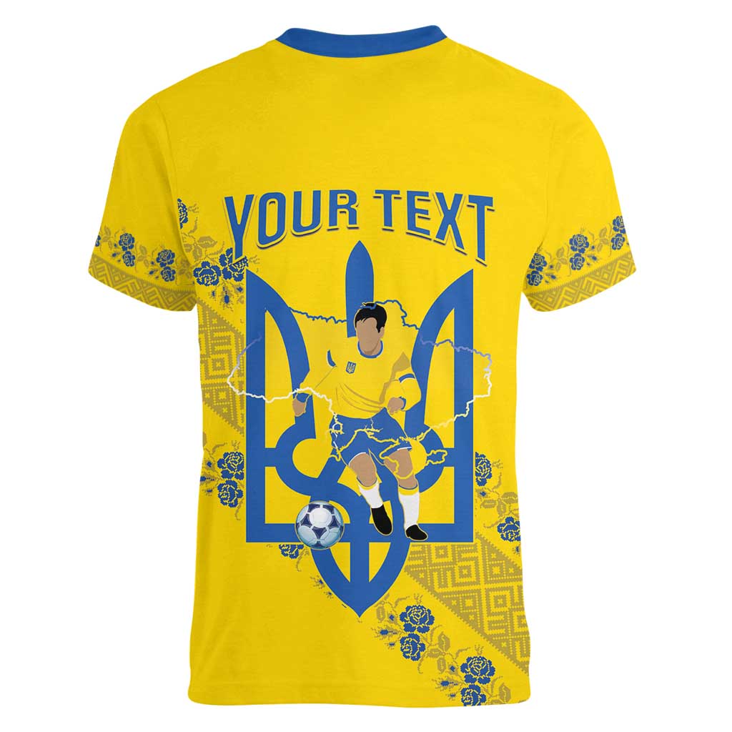 Personalised Ukraine Football Women V-Neck T-Shirt Glory to Ukrainian