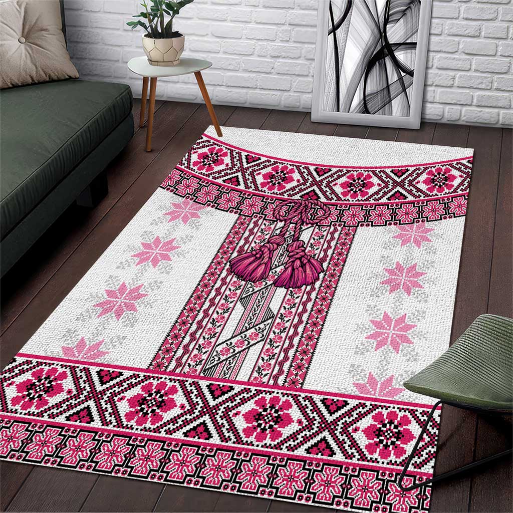 Ukraine Area Rug Traditional Braided Rope Belt Pink Folk Pattern