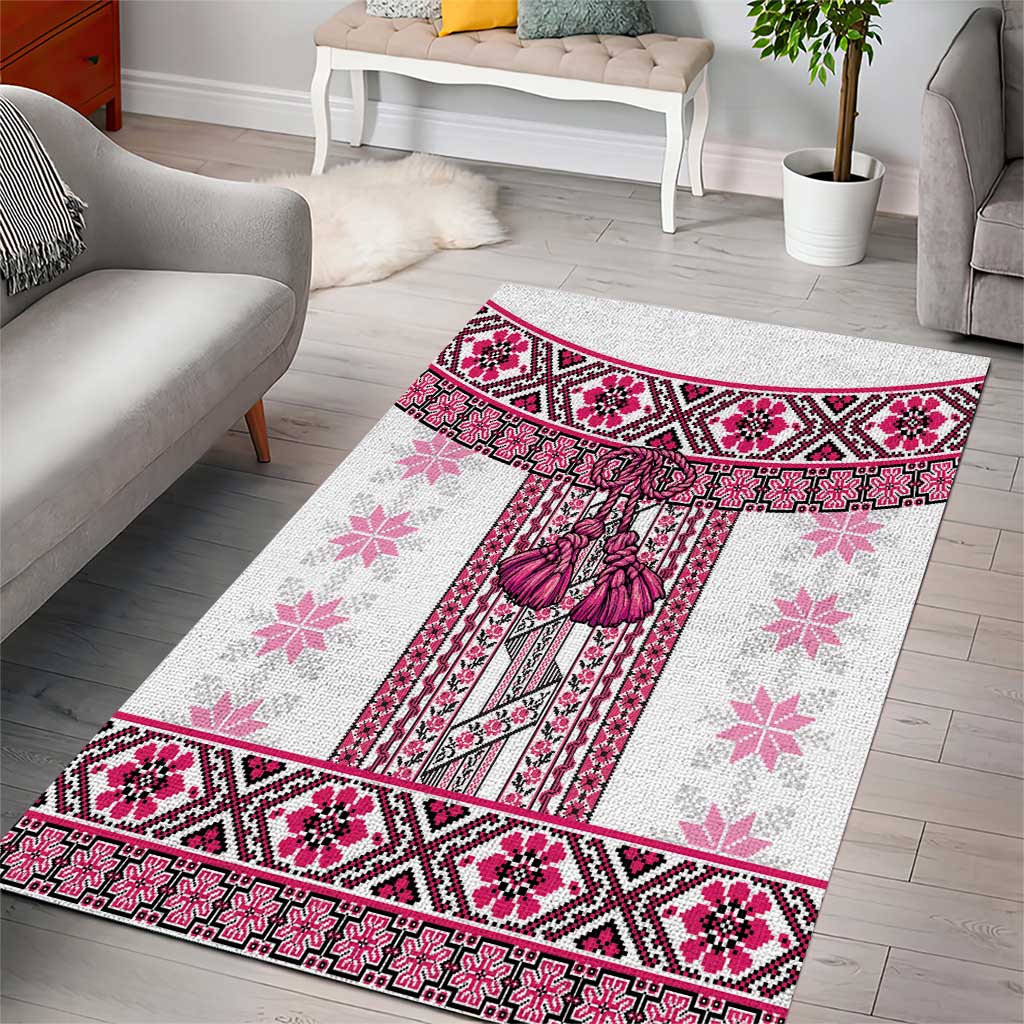 Ukraine Area Rug Traditional Braided Rope Belt Pink Folk Pattern