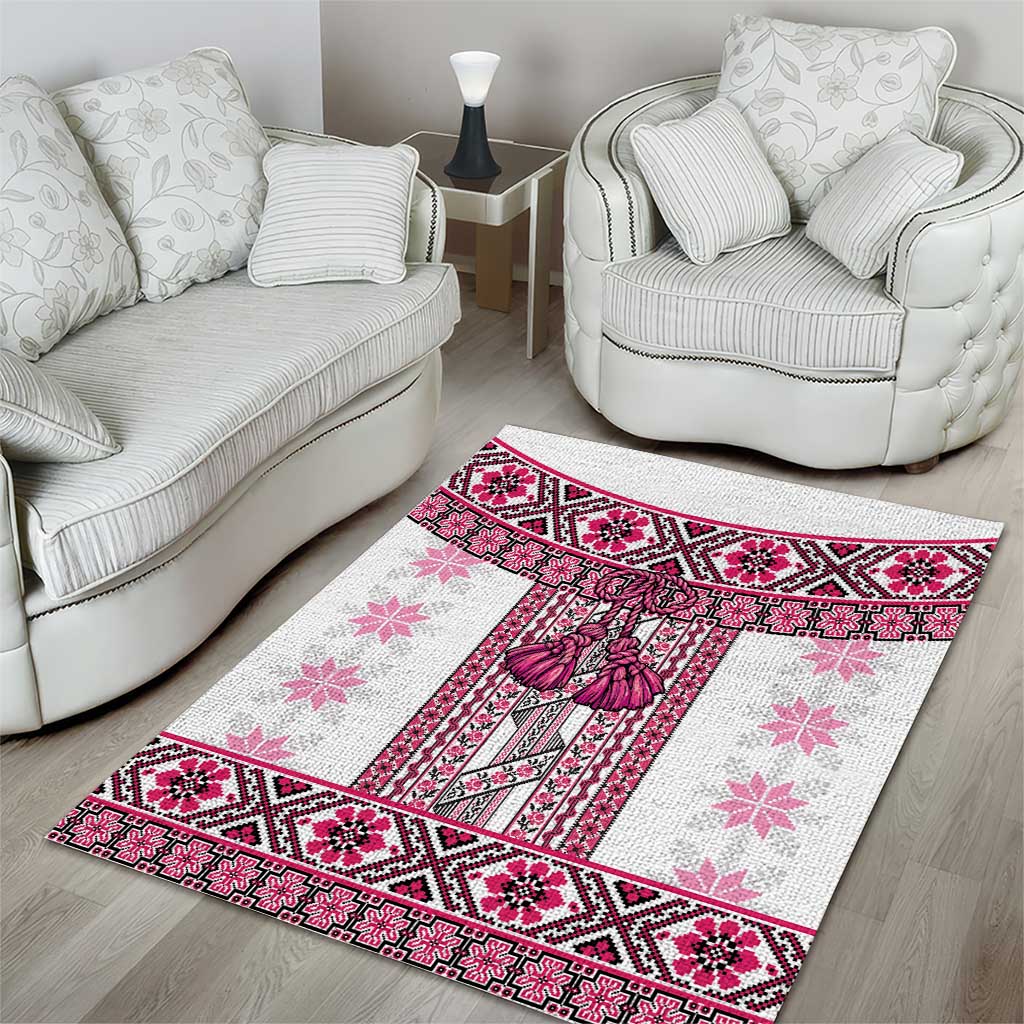 Ukraine Area Rug Traditional Braided Rope Belt Pink Folk Pattern