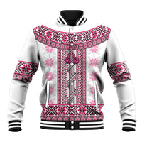 Ukraine Baseball Jacket Traditional Braided Rope Belt Pink Folk Pattern