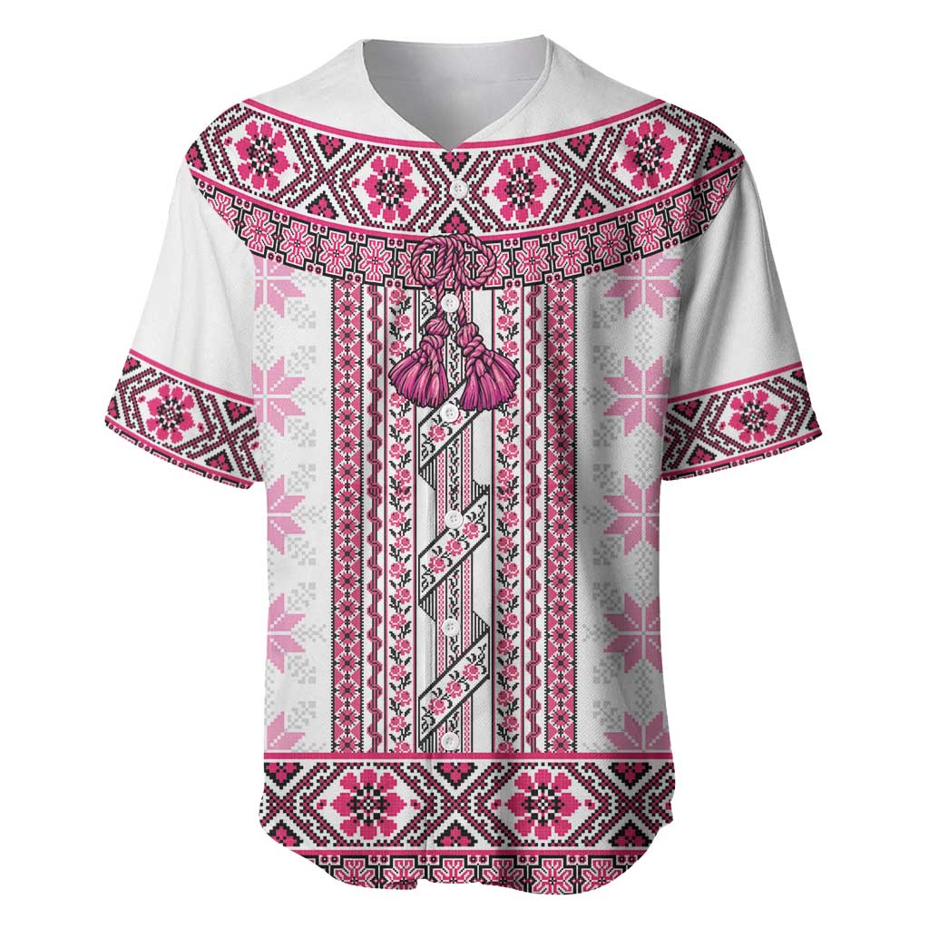 Ukraine Baseball Jersey Traditional Braided Rope Belt Pink Folk Pattern