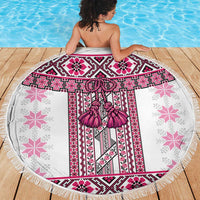Ukraine Beach Blanket Traditional Braided Rope Belt Pink Folk Pattern