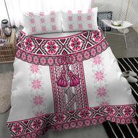 Ukraine Bedding Set Traditional Braided Rope Belt Pink Folk Pattern