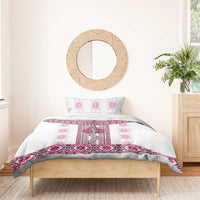 Ukraine Bedding Set Traditional Braided Rope Belt Pink Folk Pattern