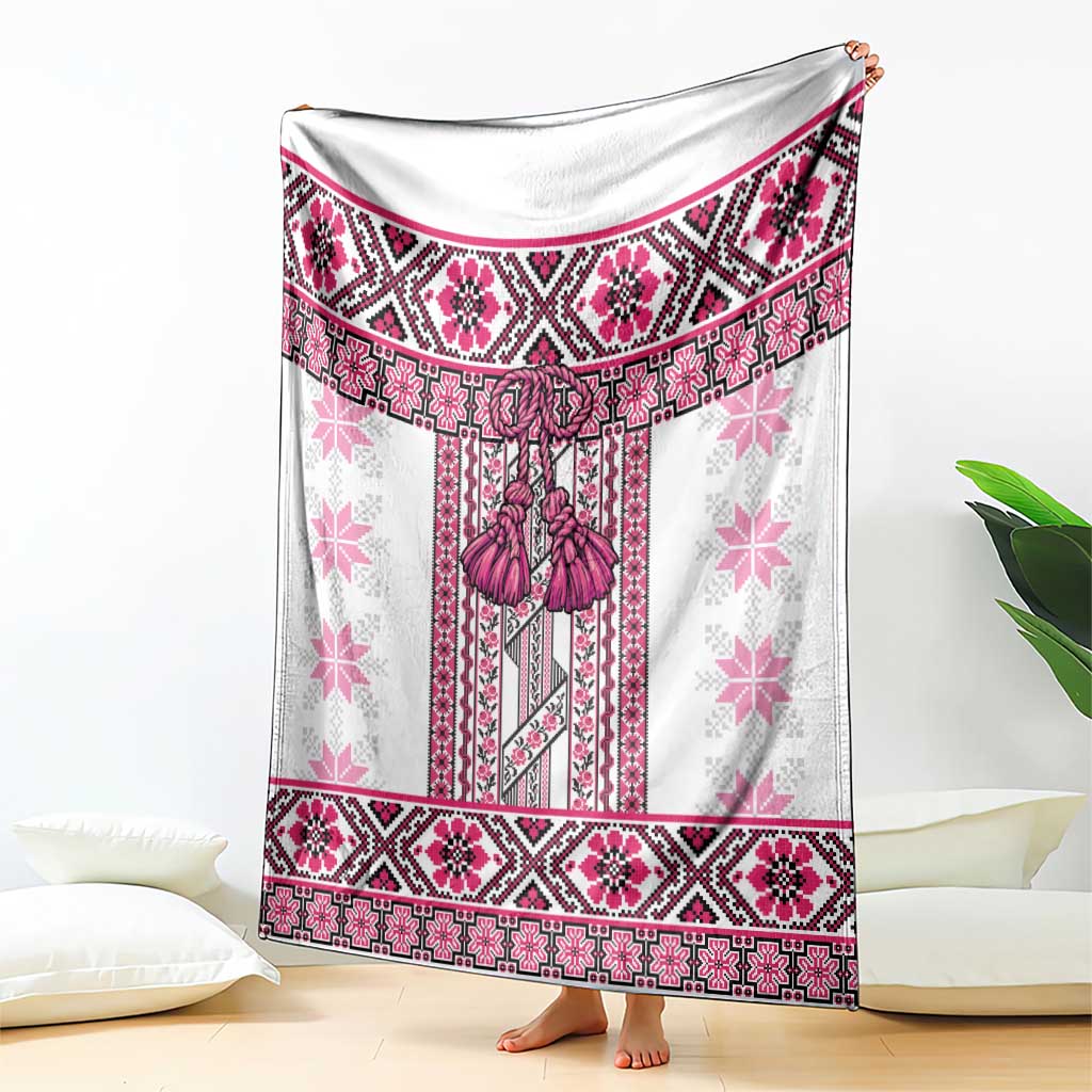 Ukraine Blanket Traditional Braided Rope Belt Pink Folk Pattern