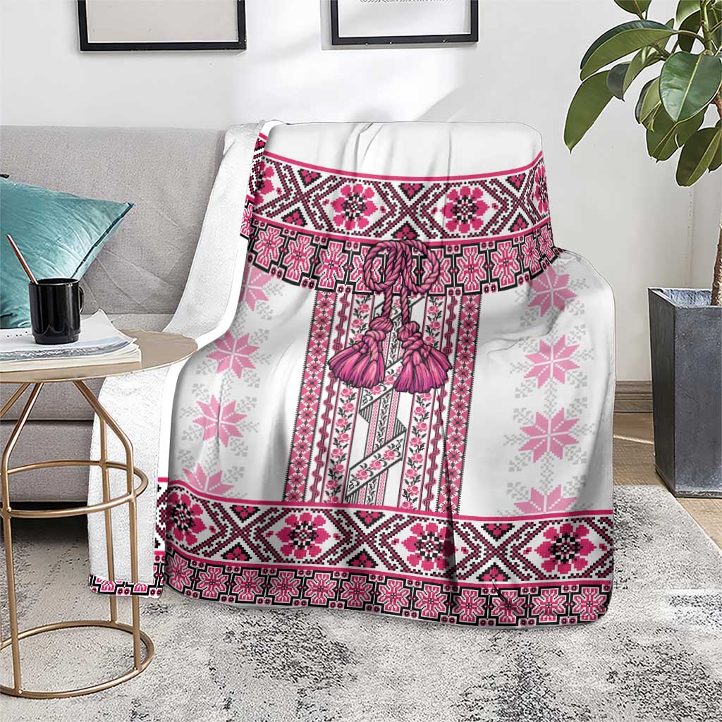 Ukraine Blanket Traditional Braided Rope Belt Pink Folk Pattern