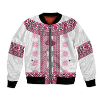 Ukraine Bomber Jacket Traditional Braided Rope Belt Pink Folk Pattern