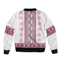 Ukraine Bomber Jacket Traditional Braided Rope Belt Pink Folk Pattern
