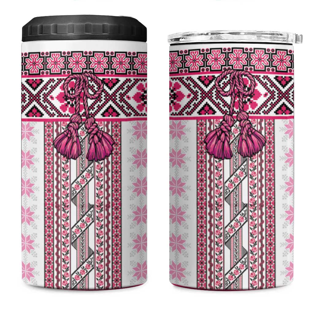 Ukraine 4 in 1 Can Cooler Tumbler Traditional Braided Rope Belt Pink Folk Pattern